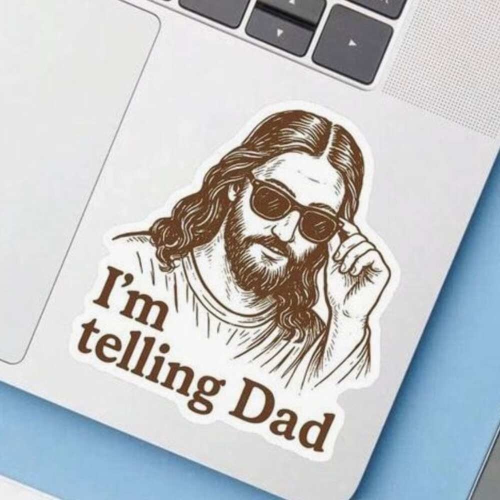 I’m Telling Dad Jesus Sticker – Funny Religious Humor Vinyl Decal